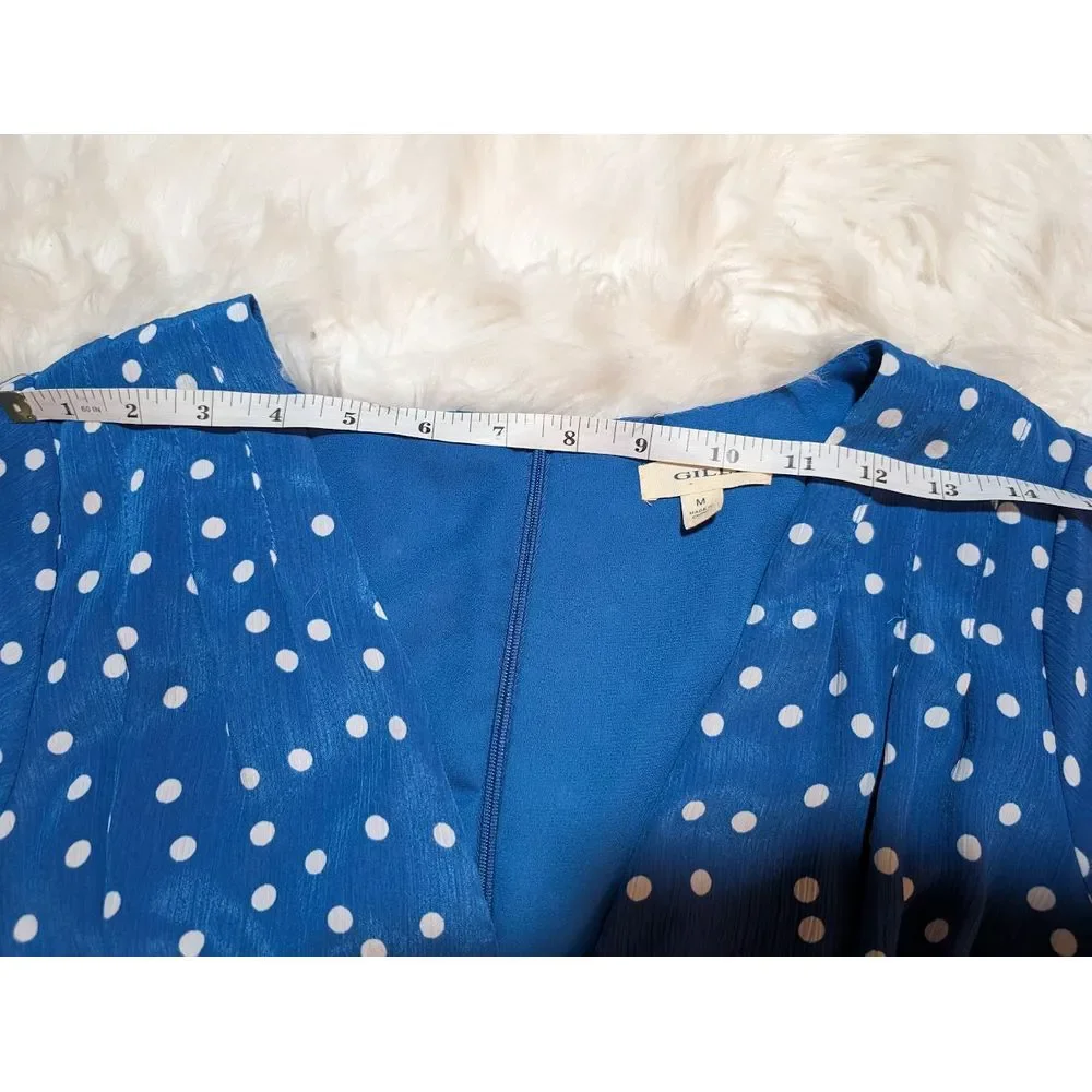 Gilli Women's Midi Polka Dot Puff Sleeve Blue/White‎ Dress Size M